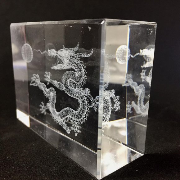 Asian Laser Cut Dragon Crystal Paper Weight - Picture 2 of 7